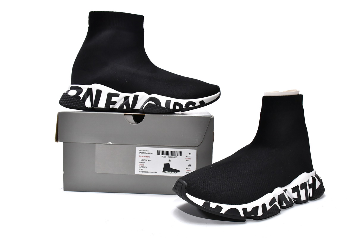 Balenciaga Speed Trainer 'Graffiti - Black White' 605972 W05GE 1015 - Stylish and Dynamic Footwear