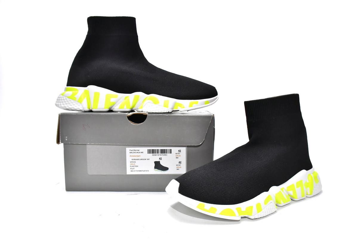 Balenciaga Speed Sneaker 'Graffiti - Black Fluo Green' 605972 W05GY 1935 - Trendy & Stylish Nike Air Sneakers