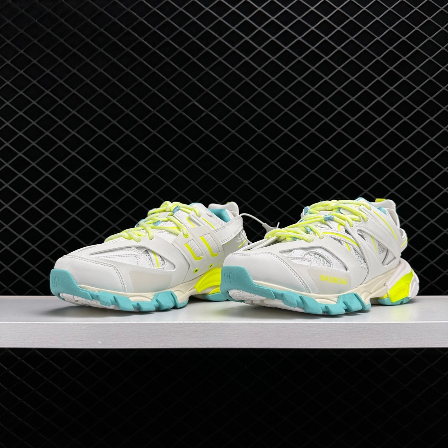 Balenciaga Track White Fluorescent Yellow Turquoise Sneakers