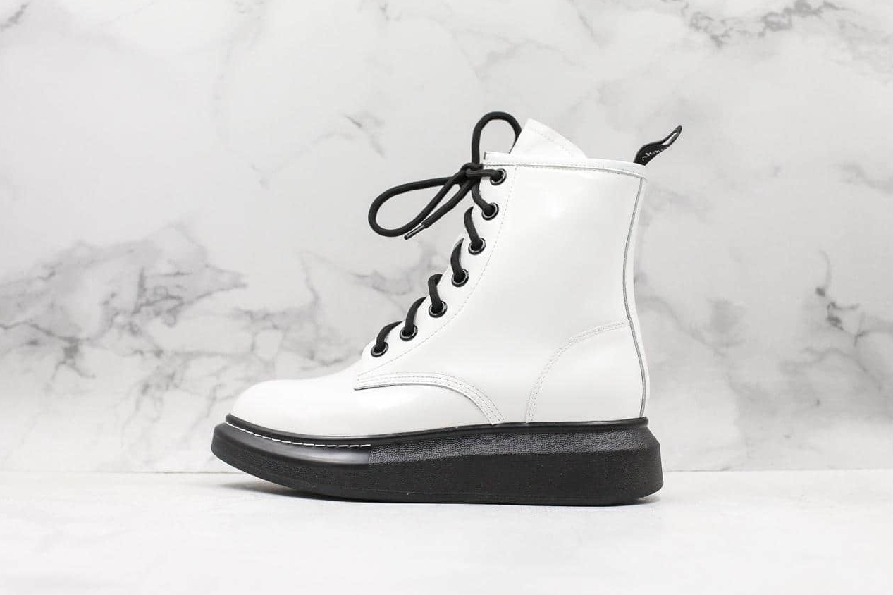 Alexander McQueen Oversize White Black Lace Up Ankle Boots - Fashionable Statement Footwear