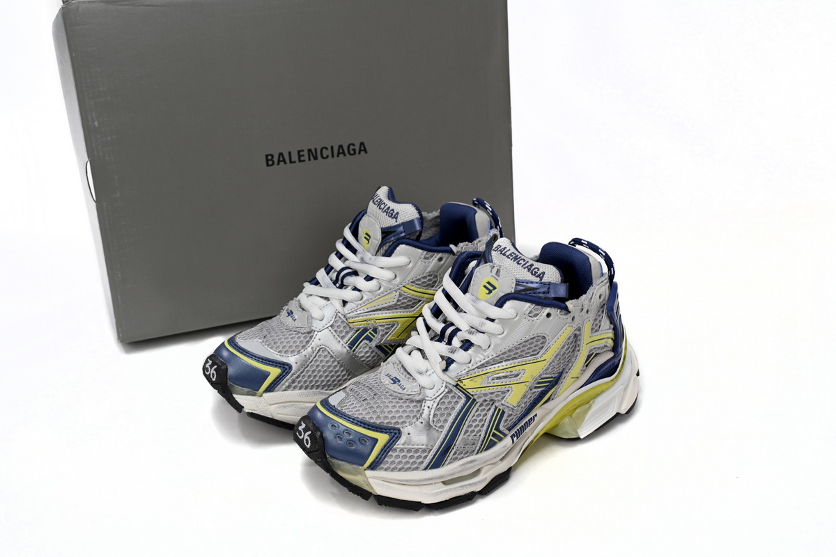 Balenciaga Runner White Blue Yellow Grey Black 677403W3RB59174 - Stylish and Versatile Footwear