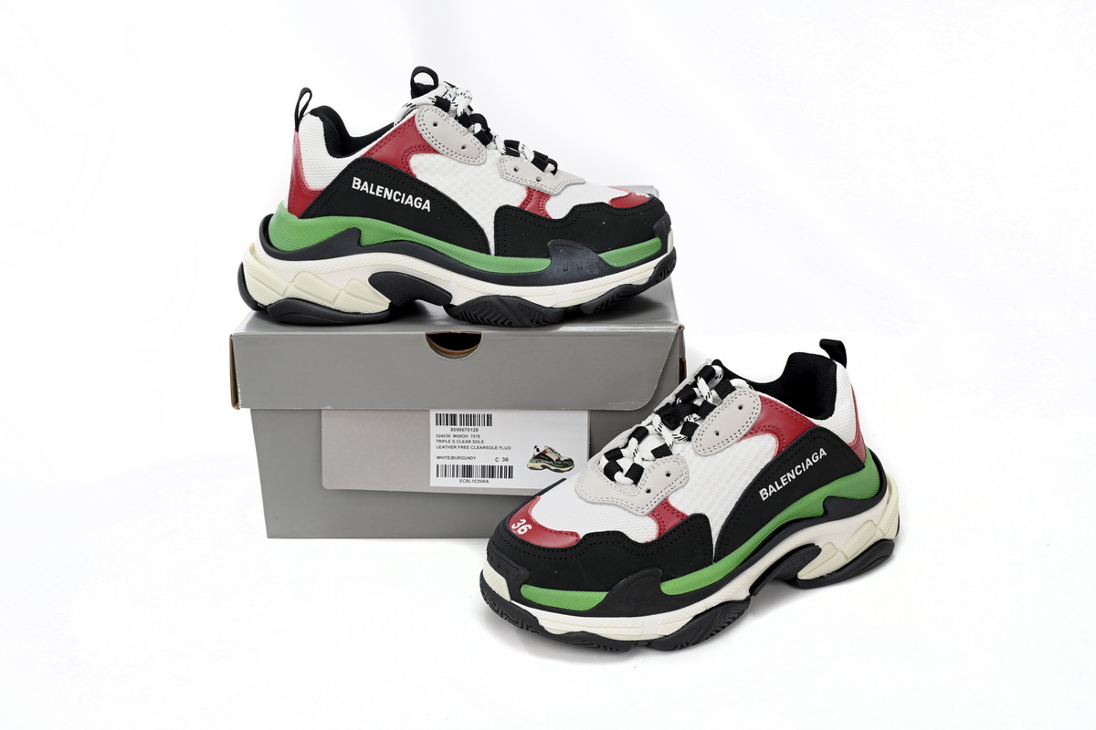 Balenciaga Triple White Red and Green Sneakers - 524039 W090H 7078 Balenciaga Triple White Red and Green Sneakers - 524039 W090H 7078