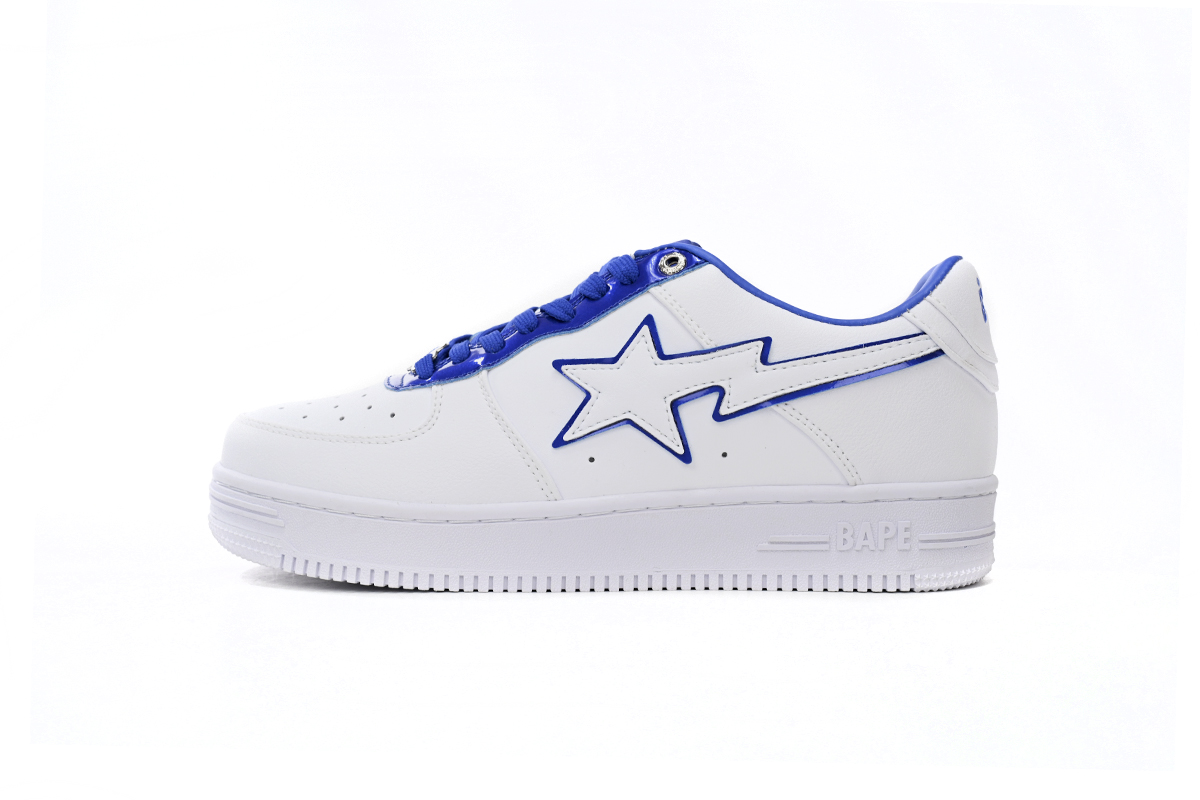 A Bathing Ape Bape Sta Patent Leather White Blue 1J30-191-017 - Trendy Sneaker for Stylish Men