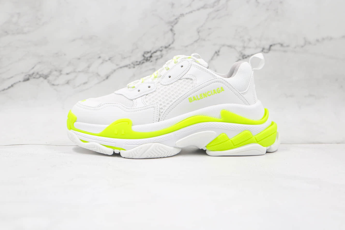Balenciaga Triple S White Fluo Yellow 524039W2CA37390 - Trendy Chunky Sneakers for Men and Women