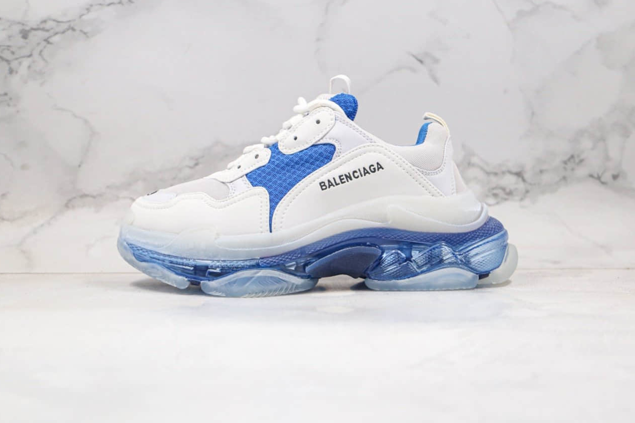 Shop the Balenciaga Triple S 'Clear Sole - White Blue' 544351W09ON9169 for the ultimate street style statement.