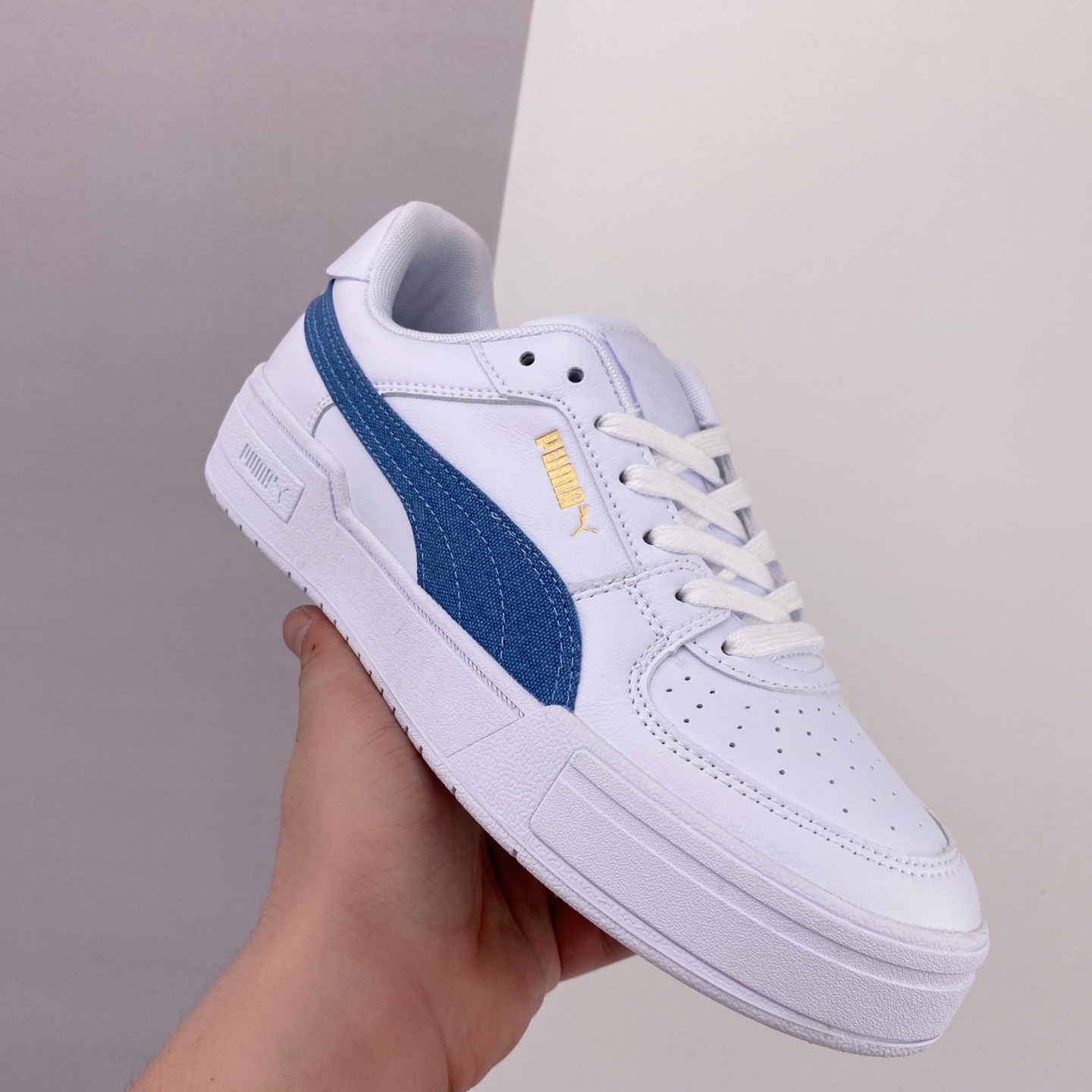 PUMA Ca Pro Denim Skateboarding Shoes Unisex White Blue | 385690-01