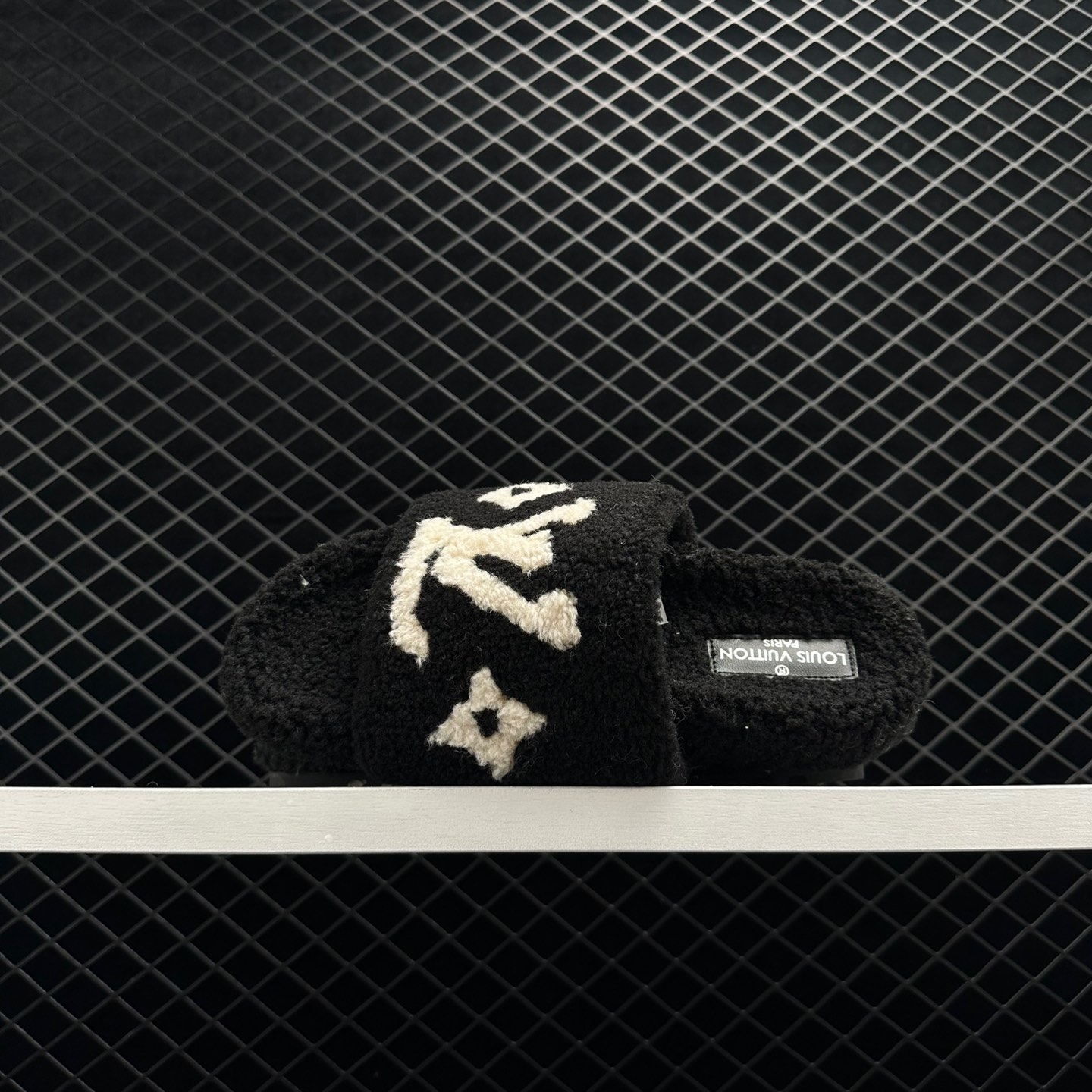 LOUIS VUITTON Shearling Monogram Giant Flat Comfort Mule Black LOUIS VUITTON Shearling Monogram Giant Flat Comfort Mule Black