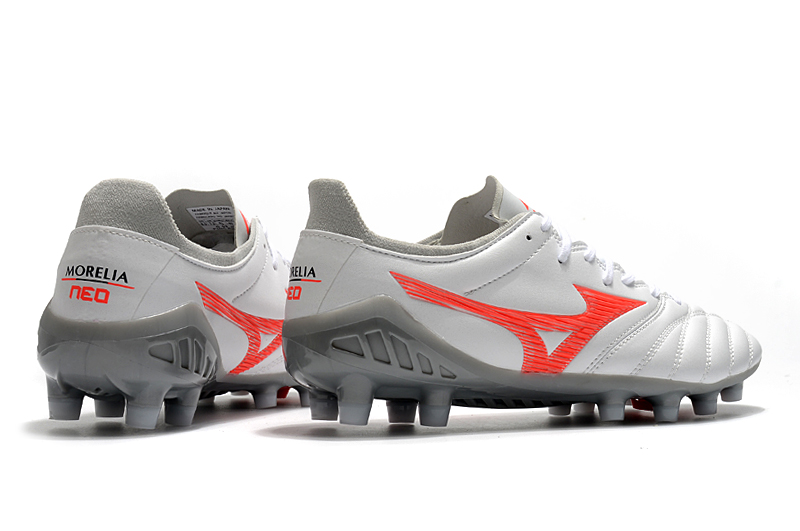 Mizuno Morelia Neo 3 FG - White/Orange/Smoke Grey | Lightweight and durable football boots