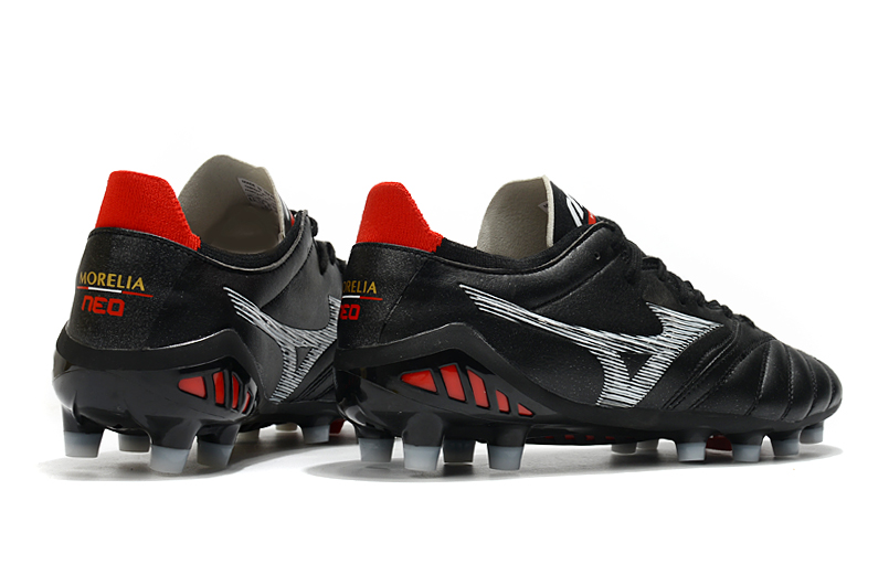 Mizuno Morelia Neo 3 FG Black Silver Grey Red - Premium Football Boots