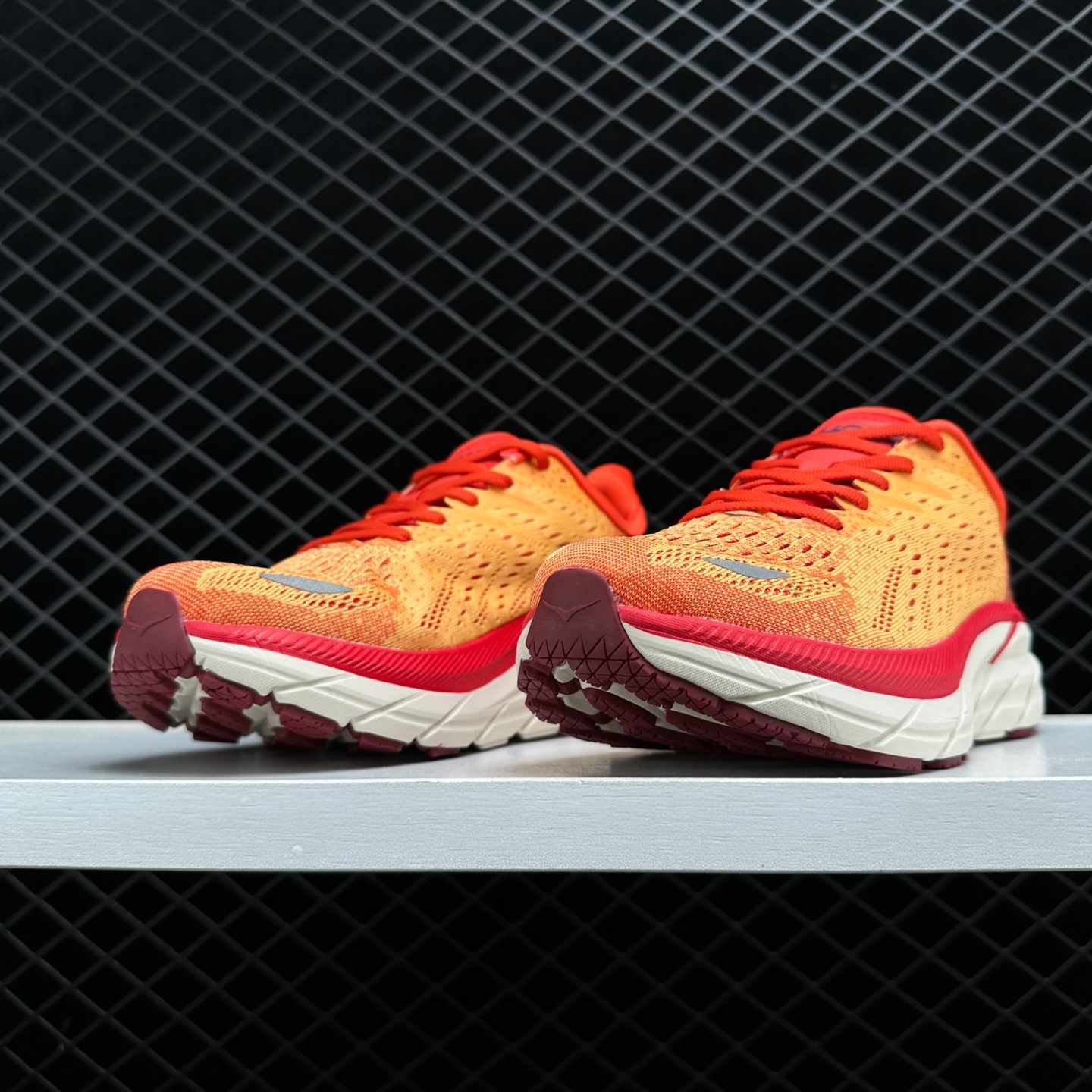 Hoka One One Clifton 8 Red Orange Running Shoes: Lightweight & Cushioned!