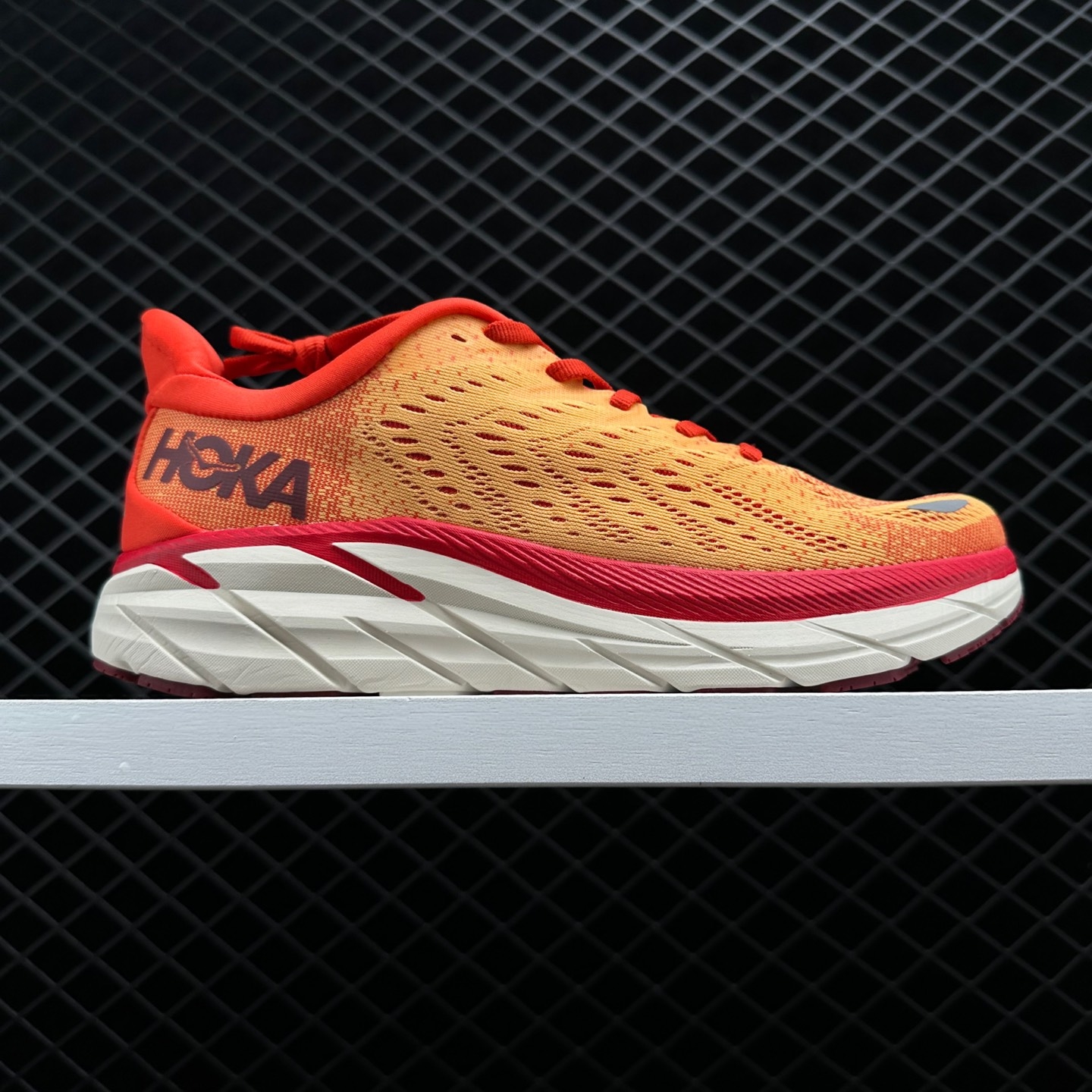 Hoka One One Clifton 8 Red Orange Running Shoes: Lightweight & Cushioned!